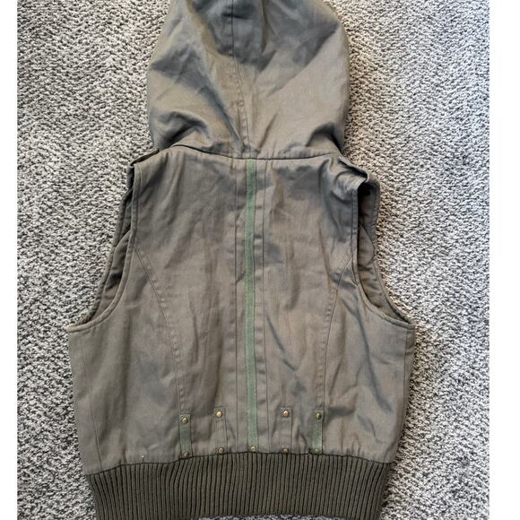 Urban Behavior Olive Green Utility Vest Faux Fur Hood Size S - Picture 2 of 6